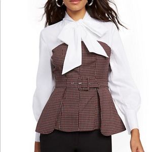 New York and Co. Belted Twofer Plaid Top